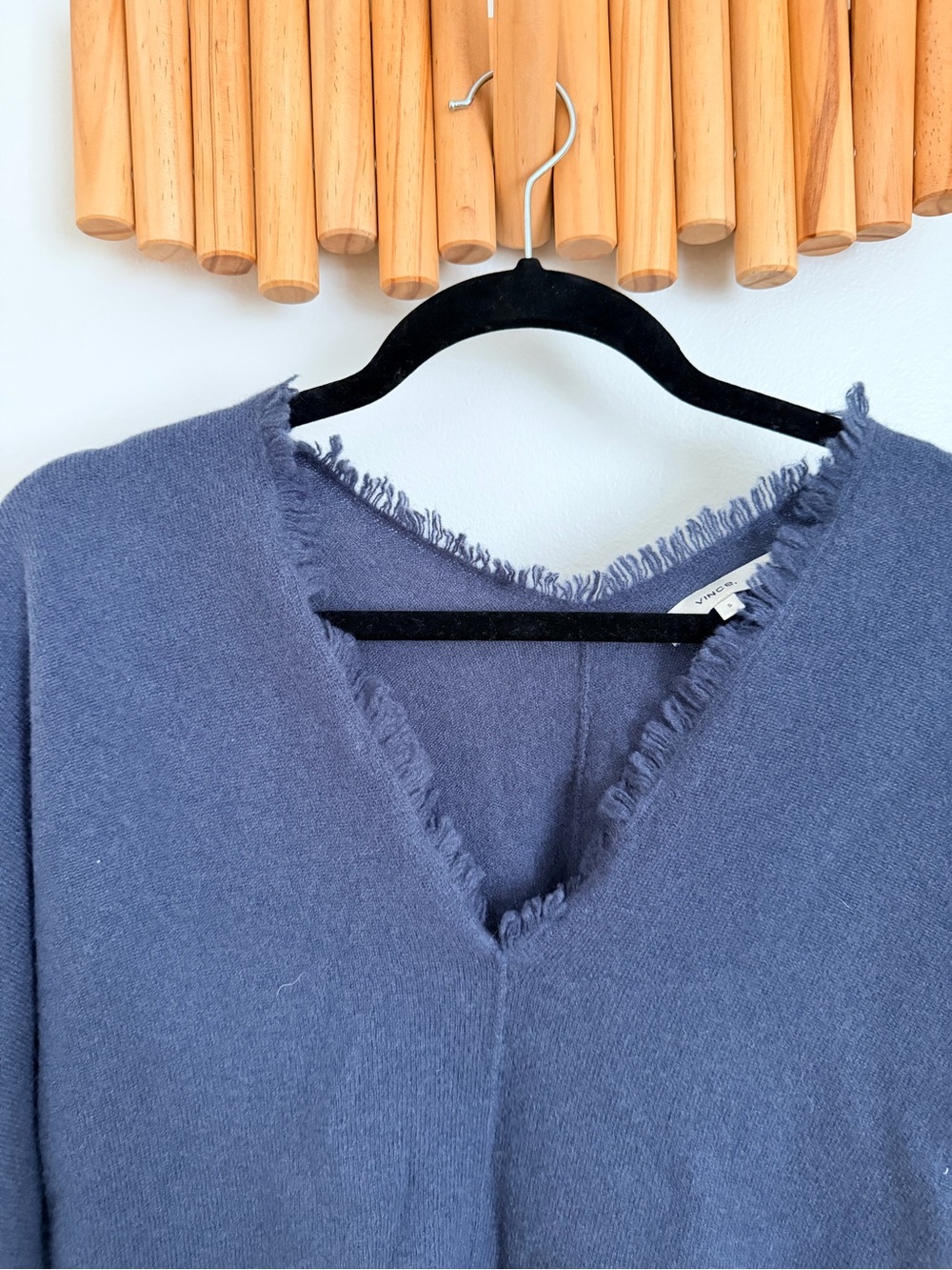 Vince Frayed V-Neck Long Sleeve Sweater - Navy - Picture 2 of 7
